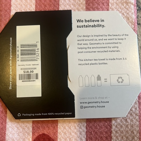 BNWT Geometry Pink Striped Kitchen Tea Towel - Picture 2 of 5